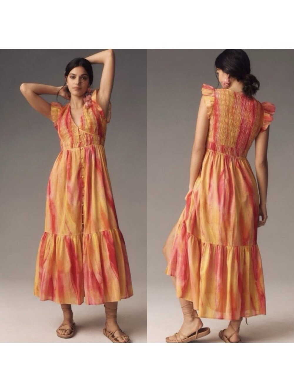 Anthropologie The Peregrine Midi Dress Smocked Tie Dye Size M